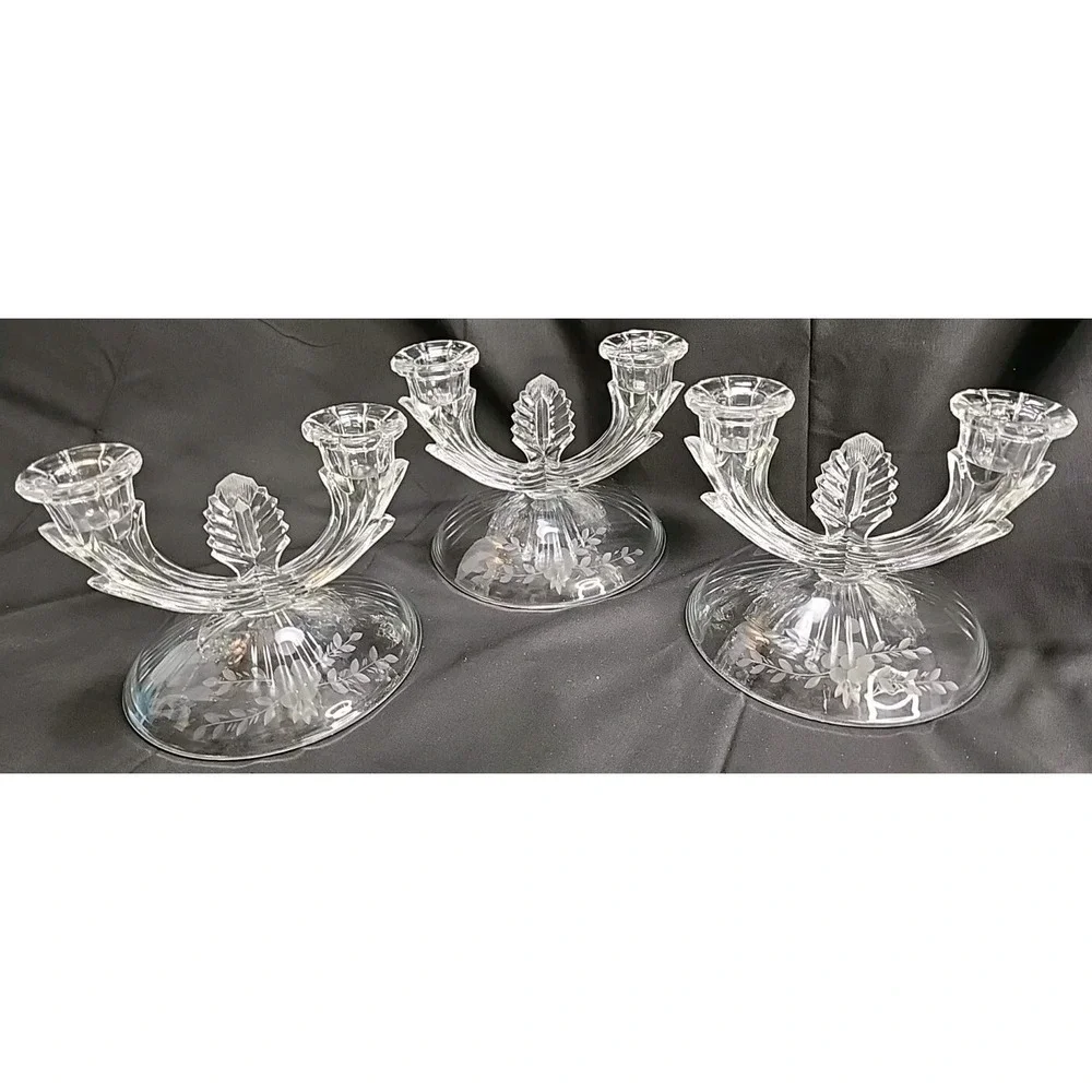 VTG 3 Prelude by Martinsville Viking- Circa 1950, 2-light Crystal Candlestick‎